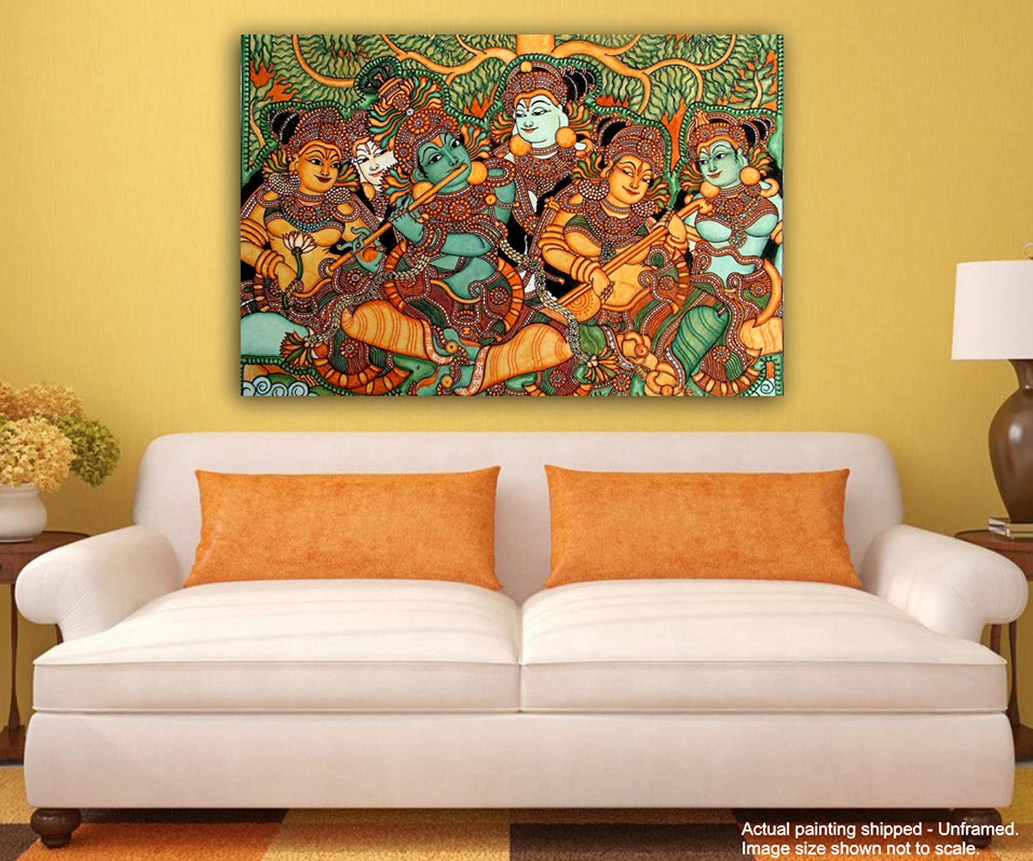 Tamatina Kerala Mural Canvas Painting | Radha Krishna | Traditional Art Unframed Painting For Home Dcor|Size - 24X16 Inches.M121